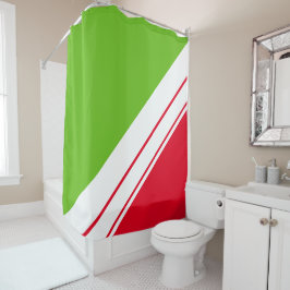 Cortina De Ducha Fun Bright Lime Green Red White Sports Stripes