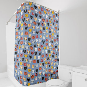 Cortina De Ducha Fun Kitty Cat Pattern Blue