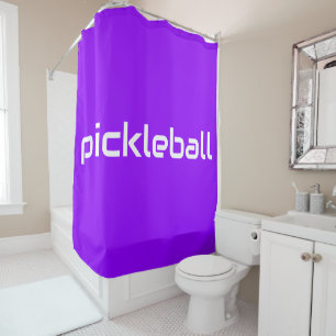 Cortina De Ducha Fun Moderno White PICKLEBALL Textos Sobre Morado D