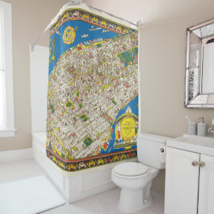 Cortina De Ducha Fun Vintage 1926 Mapa de Manhattan Pictorial Resta