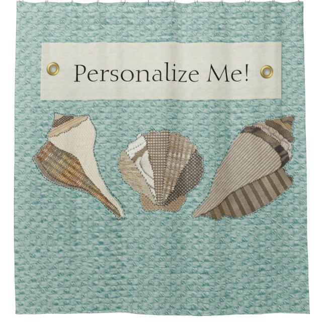 Cortina De Ducha Fundido de lienzo falso personalizado de conchas m (Anverso)