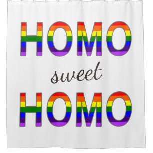 Cortina De Ducha Funny Gay Bandera Arcoiris Colores Homo Sweet Homo