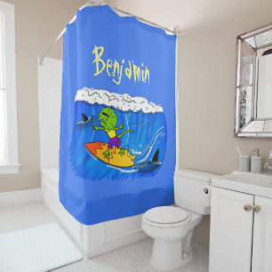 Cortina De Ducha Funny personalizado de surf con lagarto frito