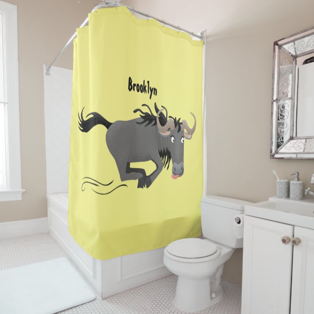 Cortina De Ducha Funny Wildebeest corriendo ilustracion personaliza (In situ)