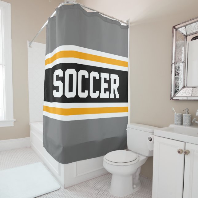 Cortina De Ducha FÚTBOL Sportivo Atlético Gris Rayos Amarillos Negr (In situ)