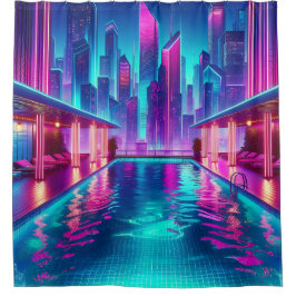 Cortina De Ducha "Futurista piscina de paisajes urbanos con luces n
