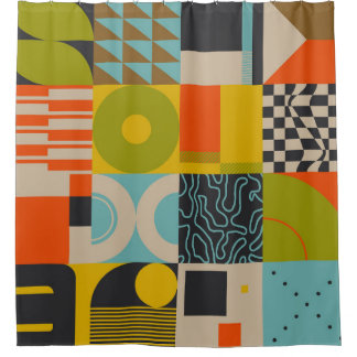 Cortina De Ducha Futuro retro: arte pastel abstracto.