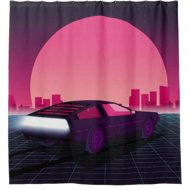 Cortina De Ducha Futuro retro. Fondo de ciencia ficción estilo años (Anverso)