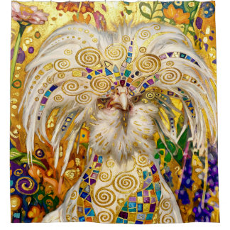 Cortina De Ducha Gallina polaca Gustav Klimt en jardín de flores