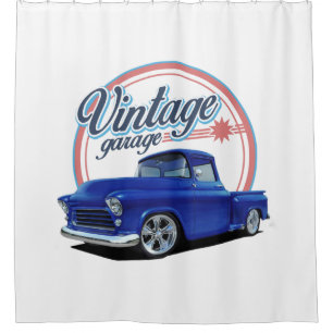Cortina De Ducha Garaje del vintage en azul