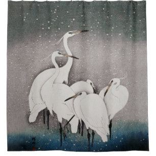Cortina De Ducha Garzas Koson en la Nieve: Japón Vintage