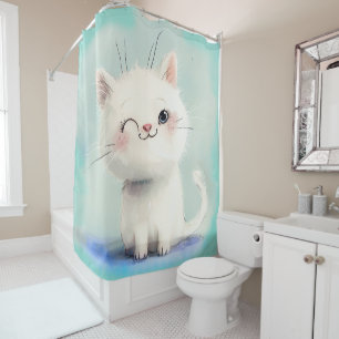Cortina De Ducha Gatito blanco lindo