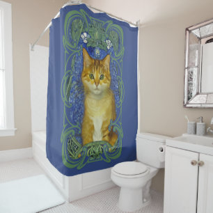 Cortina De Ducha Gatito lindo en estilo Art Nouveau vintage