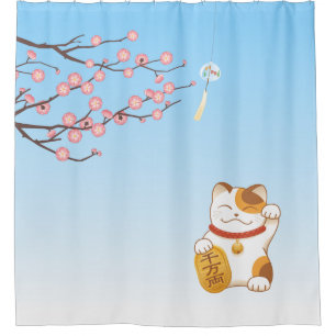 Cortina De Ducha Gato afortunado japonés, Calico Maneki Neko
