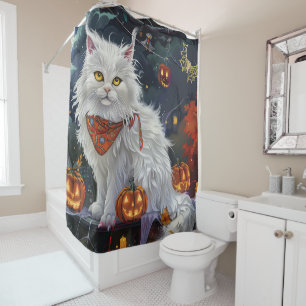Cortina De Ducha Gato Angora Turco Halloween Espeluznante
