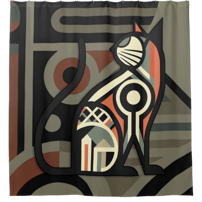 Cortina De Ducha Gato ArtDeco (Anverso)