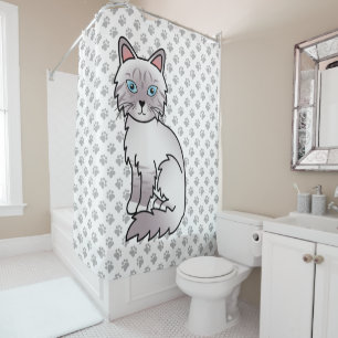 Cortina De Ducha Gato Birman / Ragdoll de punto lila tabby y patas
