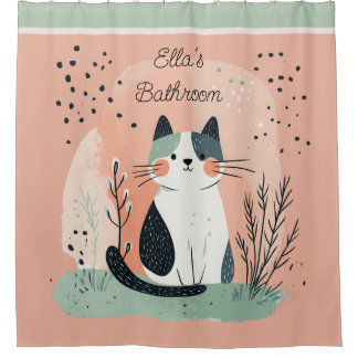Cortina De Ducha Gato boho Pretty Little con nombre Melocotón y ver
