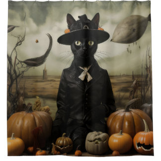 Cortina De Ducha Gato Bruja con Calabazas 
