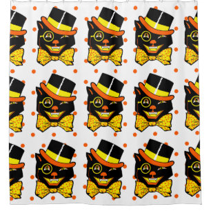 Cortina De Ducha Gato de Halloween vintage en sombrero superior