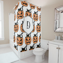 Cortina De Ducha Gato de Halloween Vintage Patrón Espeluznante Pers