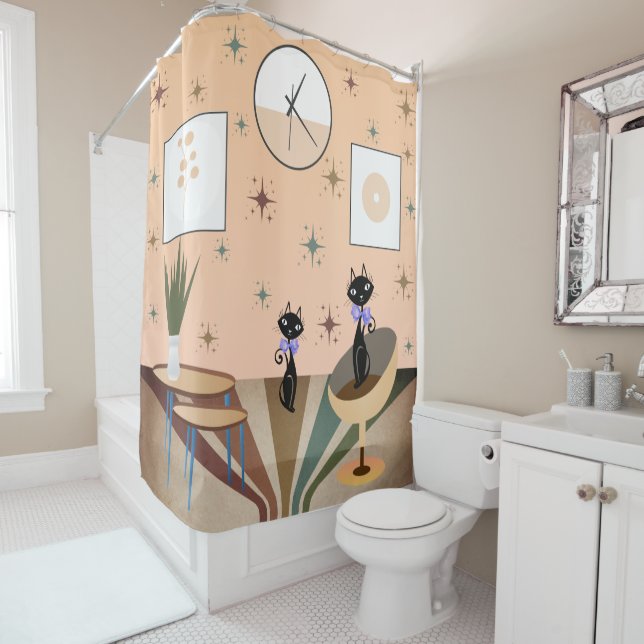 Cortina De Ducha Gato de mediados del siglo (In situ)