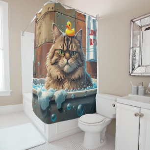 Cortina De Ducha Gato Desaliñado Dormilón Lindo Divertido