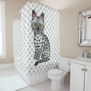 Cortina De Ducha Gato Egipcio Mau Plateado Dibujo Animado Lindo & H