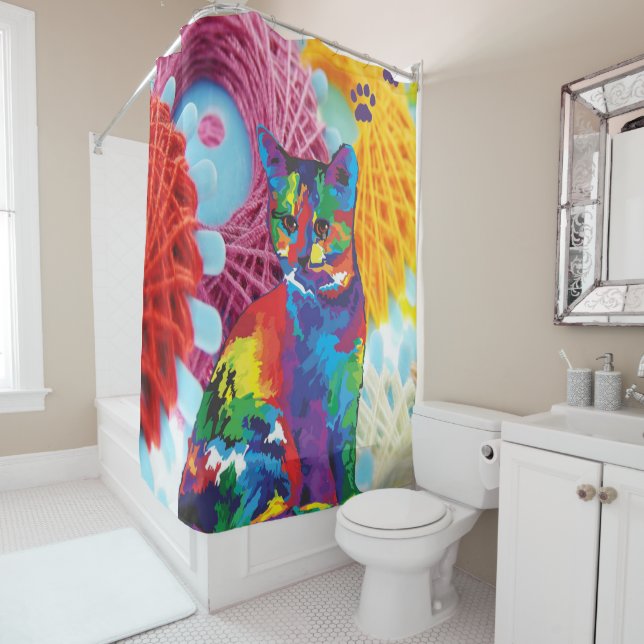 Cortina de ducha Gato gatito floral (In situ)