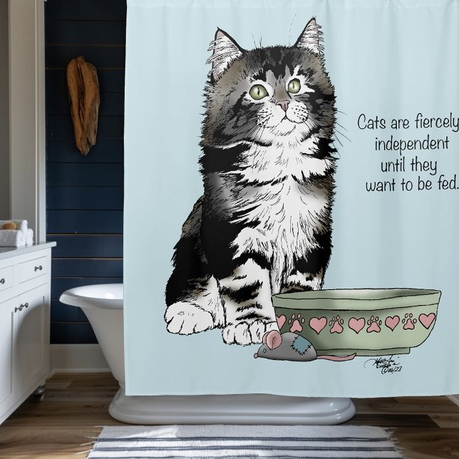 Cortina De Ducha Gato Gris Tabby Independiente Azul Divertido y Lin (Subido por el creador)