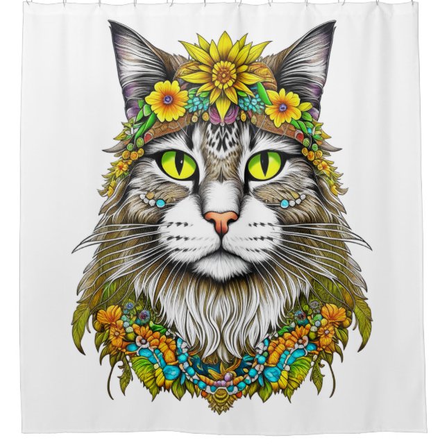 Cortina De Ducha Gato hippie (Anverso)