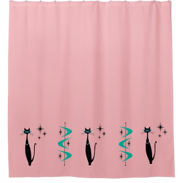 Cortina De Ducha Gato Kitty moderno MCM de mediados del siglo (Anverso)