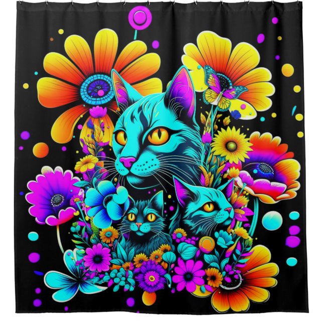 Cortina De Ducha Gato Kitty Psychedelic (Anverso)
