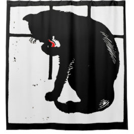 Cortina De Ducha Gato negro animal de la granja Woodcut de Victoria