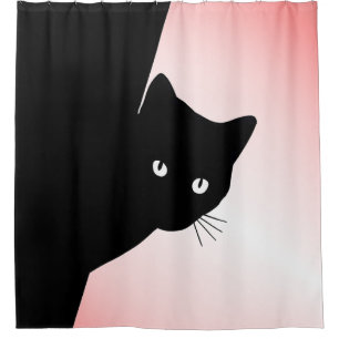 Cortina De Ducha Gato negro astuto rosa