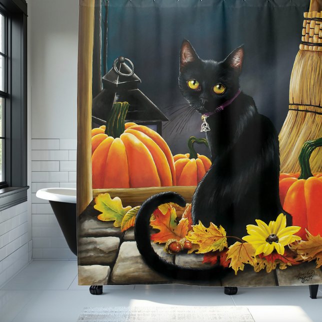 Cortina De Ducha Gato negro de Halloween (Subido por el creador)