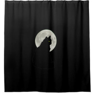 Cortina De Ducha Gato negro en claro de luna