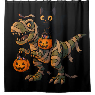 Cortina De Ducha Gato Negro Montando T-Rex Momia – Dino Cute de Hal