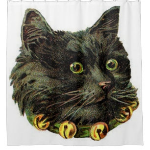 Cortina De Ducha Gato negro victoriano con collar de campana