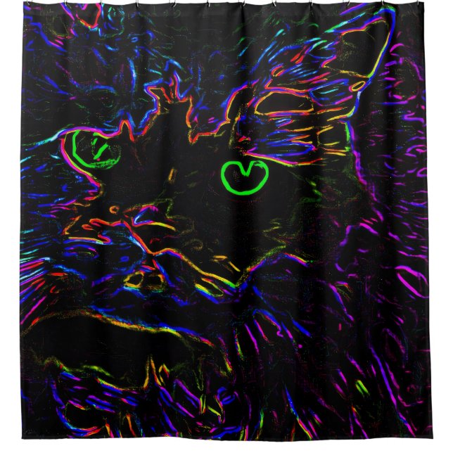Cortina De Ducha Gato Neon Glow (Anverso)