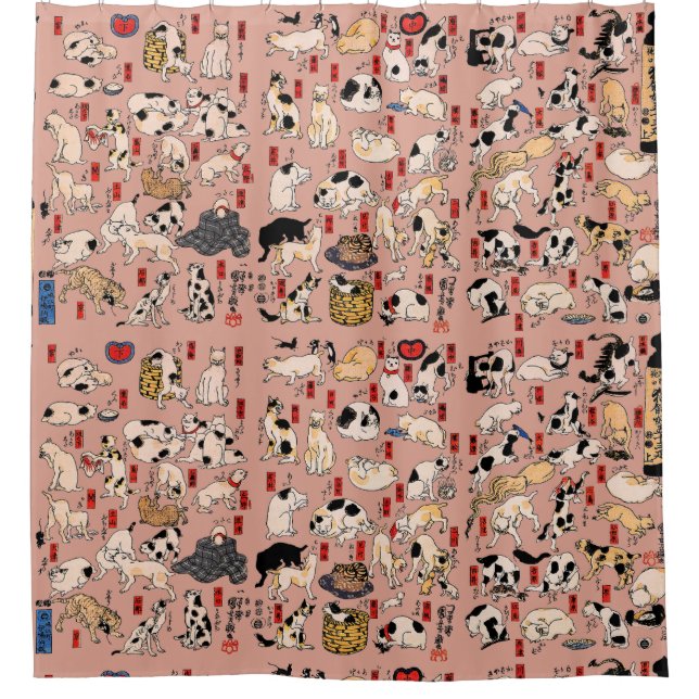 Cortina De Ducha Gato Patrón Ukiyo-e Japonés Antiguo: Kuniyoshi (Anverso)