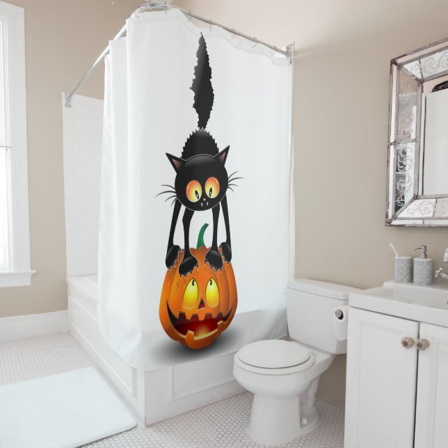Cortina De Ducha Gato Personalizado asustado de Halloween en calaba (In situ)