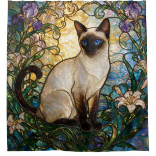 Cortina De Ducha Gato siamés estilo vidrio emplomado Art Nouveau