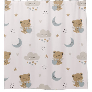 Cortina De Ducha Gatos ángeles Kawaii y nubes (2)