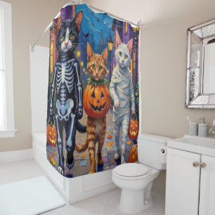 Cortina De Ducha Gatos Angora Turcos Con Disfraces De Halloween