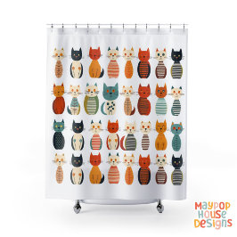 Cortina De Ducha Gatos atómicos moderados de mediados de siglo rosa
