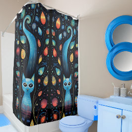 Cortina De Ducha Gatos azules