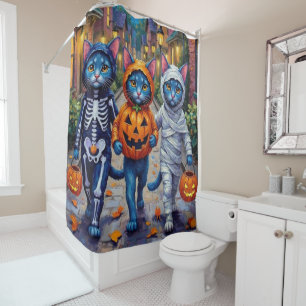 Cortina De Ducha Gatos Azules Orientales Trick-or-Treating Hallowee