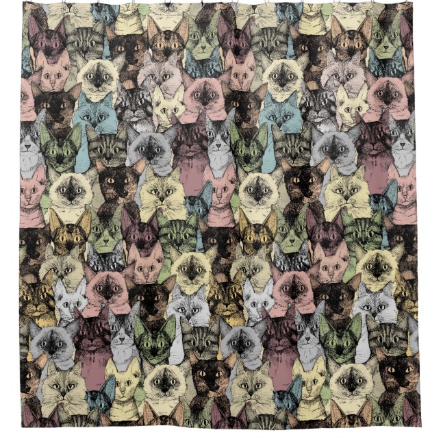 Cortina De Ducha gatos retro (Anverso)