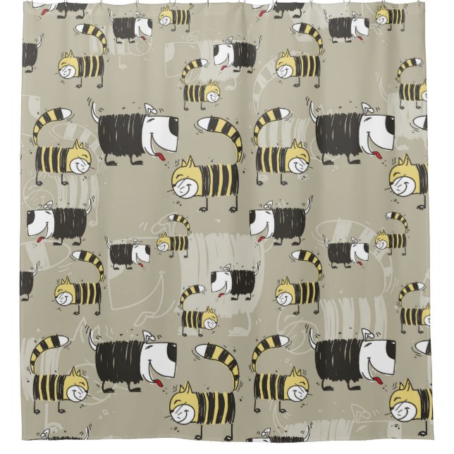 Cortina De Ducha Gatos y perros: Textura divertida sin foco (Anverso)